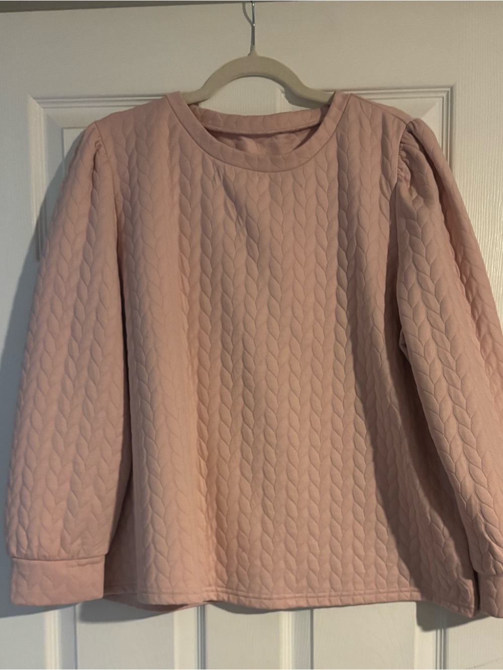 SHEIN Quilted Puff-Sleeve Sweatshirt in Blush
